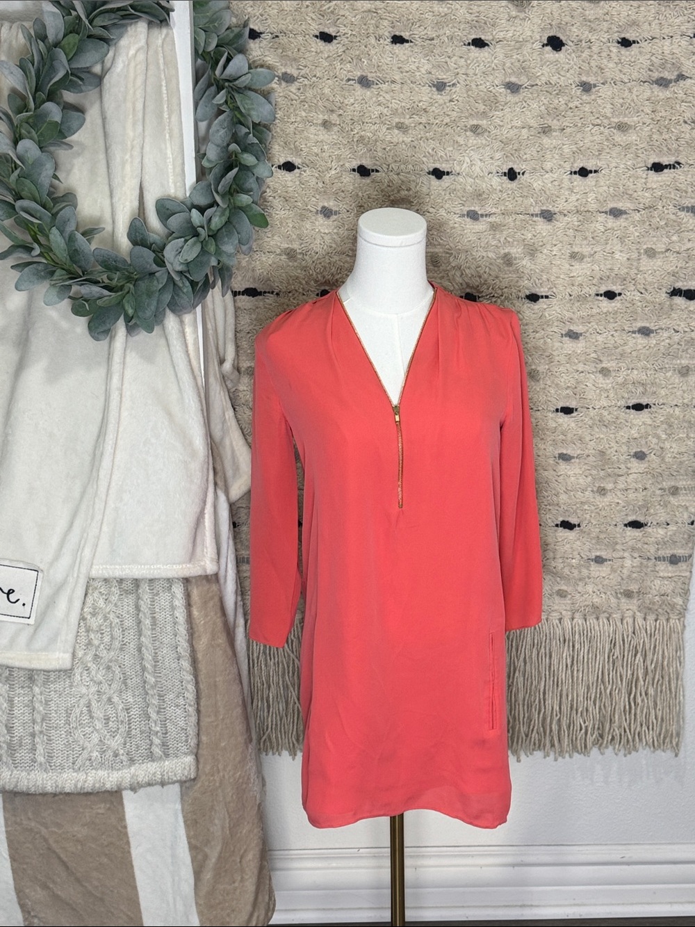 Theory Coral silk Zip-Front mini dress with pockets size s